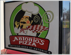 Picture of Antonio's logo on their pizza box